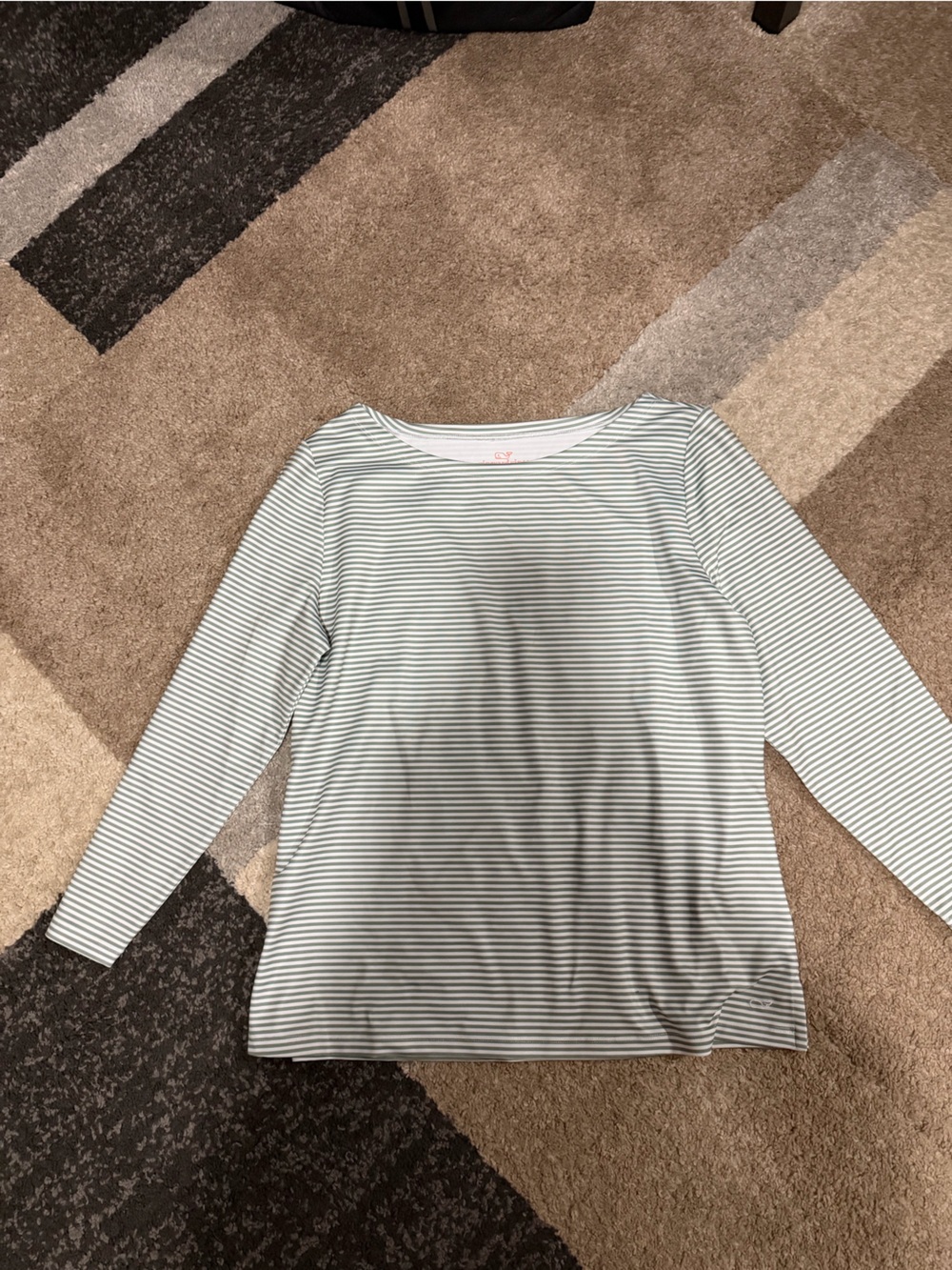 Vineyard Vines Green and White Striped Long Sleeve Top
